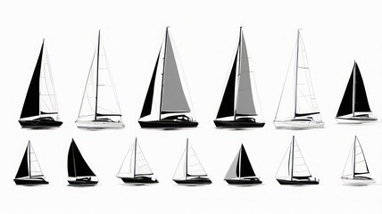 Sailboats vector set on isolated