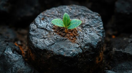 Fototapeta premium Tiny sprout emerging from a dark rock