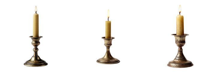 Elegant Vintage Candle Holders with Soft Flickering Flames Isolated on Transparent Background