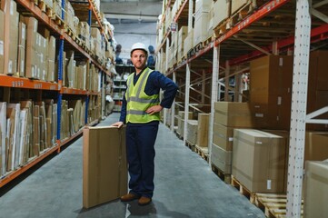 Warehouse worker holding delivery box
