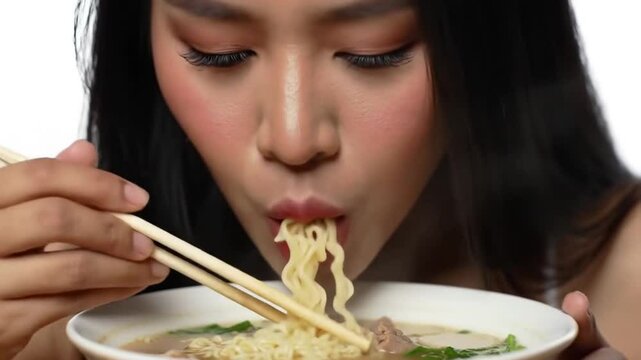 Close-up of Woman Eating Ramen