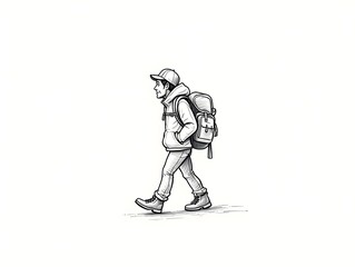 Obraz premium Single Line Drawing of Traveler with Backpack, Adventure Concept