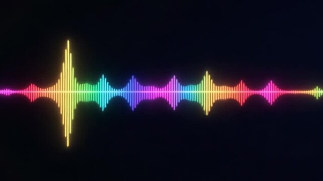 Audio Waveform, Neon Lights, Vibrant Spectrum | 4K HD Video Footage Download | Digital Sound Visualization with Glowing Rainbow Colors and Abstract Energy