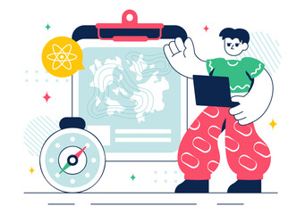 Geologist Illustration Featuring Soil Analysis and Earth's Surface Features for Scientific Research, Exploration, or Expedition in a Background