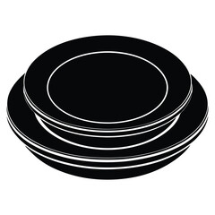 Tablespoon,Table knife,Fork And Plate Dinner Set Vector Illustration, Cutlery, Plate, Plate with cutlery and long shadows, Place Setting Silhouette.