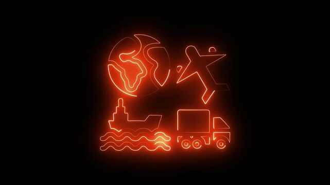 Glowing neon logistics icon isolated on black background. HD Video motion graphic animation