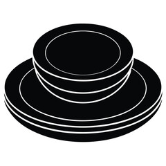 Tablespoon,Table knife,Fork And Plate Dinner Set Vector Illustration, Cutlery, Plate, Plate with cutlery and long shadows, Place Setting Silhouette.