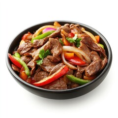 Savory beef stir-fry with bell peppers and onions.