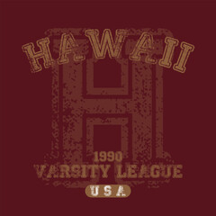 Vintage varsity college typography united states of america hawaii slogan text print with grunge texture for graphic tee t shirt or sweatshirt hoodie or sticker poster - Vector