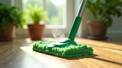 close-up of a steam mop, the concept of cleaning an apartment, office, cleaning