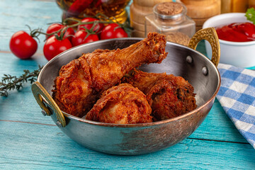 Crispy fried chicken drumsticks leg