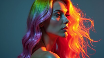Woman With Vivid Multi Colored Hair