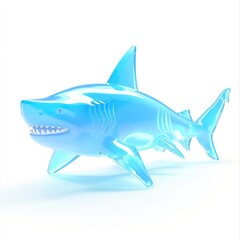 Translucent blue shark sculpture against a white backdrop.