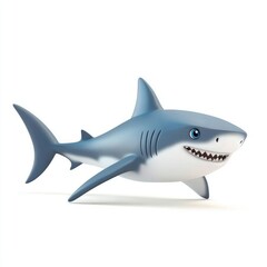 Naklejka premium Cartoon shark swimming in a white background.
