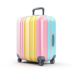 Vibrant pastel-colored hard-shell suitcase with wheels.