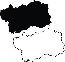 Map of Aosta Valley Italy Silhouette Flat and Outline Design