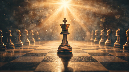 King chesspiece on board, dramatic lighting