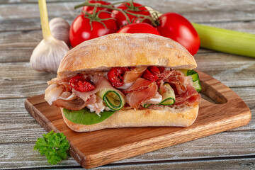 Ciabatta with cured parma and tomato