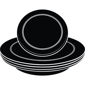 Tablespoon,Table knife,Fork And Plate Dinner Set Vector Illustration, Cutlery, Plate, Plate with cutlery and long shadows, Place Setting Silhouette.