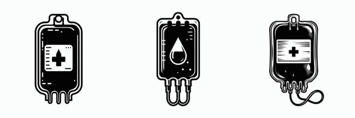 The Blood bag. Hospital Clinic Healthcare Treatment Symbol. Container holding vital fluid for therapeutic infusion and hematologic aid.
