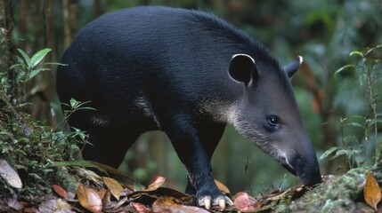 Fototapeta premium Lowland Tapir in Lush Rainforest Environment