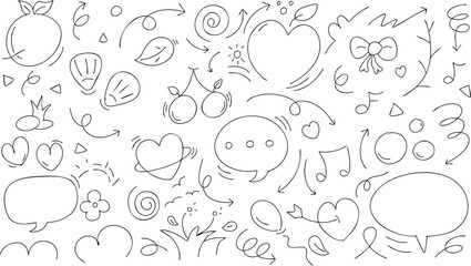 Fototapeta premium Cute hand drawn doodle vector set, love, Natural , star, cloud, weather, rainbow, flower, bubble, heart and creative design vector collection.