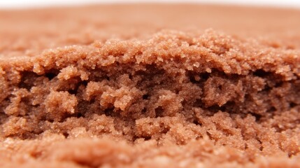 Close-up view of a crumbly, rich brown baked good.  Its texture is grainy and uneven