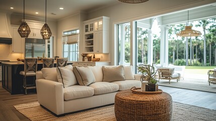 Obraz premium Cozy Living Room Featuring Comfortable Couch Elegant Table Warm Atmosphere Inviting Interior Design Style