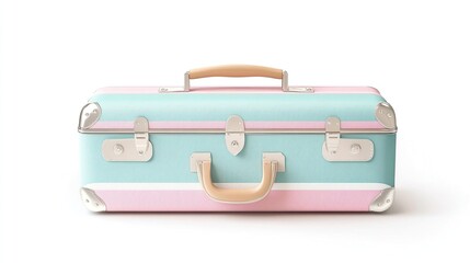 Pastel pink and blue vintage suitcase isolated on white.