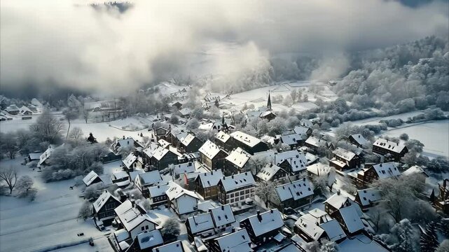 Snow-covered Backnang Germany in winter before Christmas captures serene beauty and festive spirit, Aerial view of Backnang, germany before Christmas on a cloudy afternoon in December