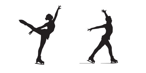 Figure skating silhouettes capture graceful sport moments. Ice skating art elegance, skating skill.