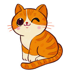 Cute cartoon illustration of a cat smiling. Transparent bg. Png files ready to use for advertising or artwork, prodouct.