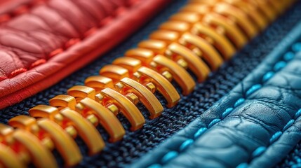 Vibrant close-up of a zipper showing detail and textured material
