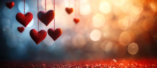 Romantic hearts hanging, bokeh background, Valentine's day, love, celebration, for cards or website