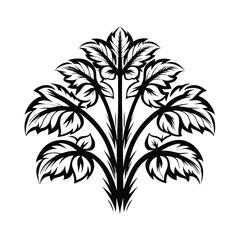 Decorative Foliage Design, Black and White Illustration, Elegant Leaves Pattern Isolated