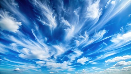 Softly layered wispy clouds float above a vast expanse of bright blue sky with not a single cloud in sight