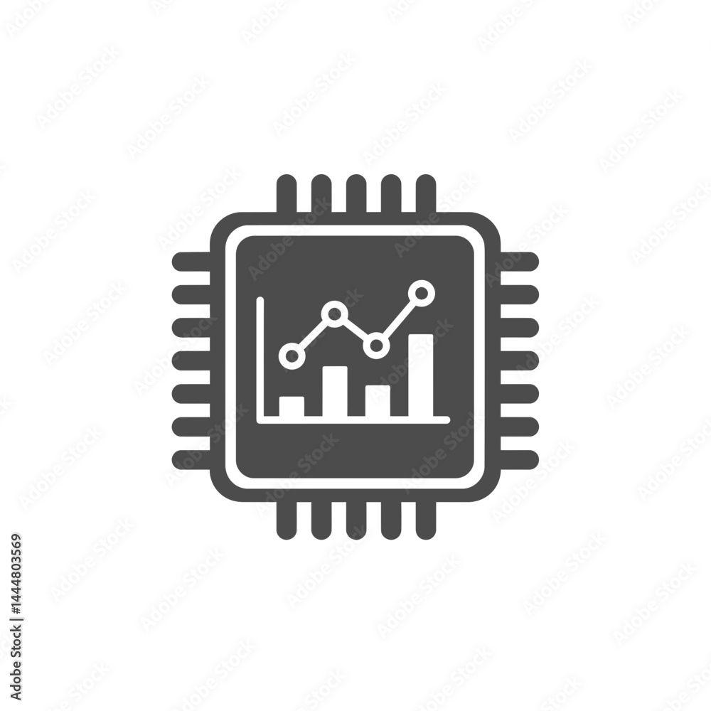 Poster data processing chip: a digital illustration of a computer processor, featuring a graph representing