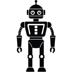 robot silhouette vector illustration with white background, robot silhouette icon, Two retro-style robot illustrations with square heads and mechanical limbs, black and white vector graphics, Robot.