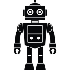 Fototapeta premium robot silhouette vector illustration with white background, robot silhouette icon, Two retro-style robot illustrations with square heads and mechanical limbs, black and white vector graphics, Robot.