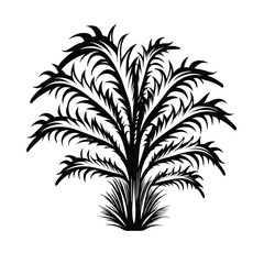 Black Silhouette Plant Illustration, Decorative Bush Outline on Isolated White