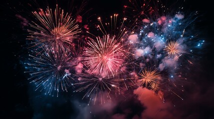 Obraz premium Vibrant fireworks display against the night sky.