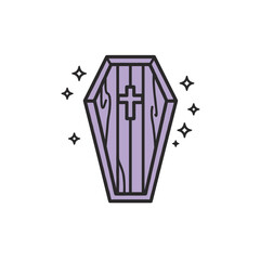 Fototapeta premium Icon of a coffin with a cross illustration in purple colors 