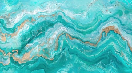 Obraz premium Turquoise and gold abstract flowing design pattern.