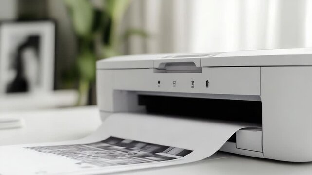 A white printer sitting on a table, ready for use