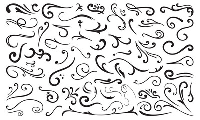 Elegant Hand Drawn Calligraphy Swirl Ornament. A collection of 64 elegant hand drawn calligraphy swirl ornaments with floral-inspired curves and decorative curls. Perfect for wedding invites
