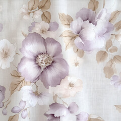 Elegant floral design showcase home decor fabric print vintage style soft lavender and blue subtle aesthetic