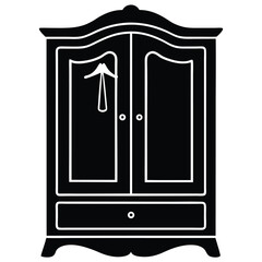 wardrobe silhouette vector illustration, vector sketch illustration of the silhouette of a Jepara teak wood door design full of classic vintage carvings.eps, Monochromatic illustration of a wardrobe.