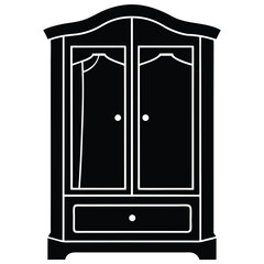 wardrobe silhouette vector illustration, vector sketch illustration of the silhouette of a Jepara teak wood door design full of classic vintage carvings.eps, Monochromatic illustration of a wardrobe.