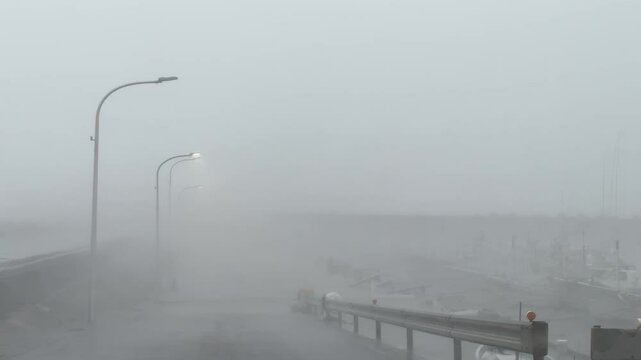 Sheets Of Rain Swirling In Hurricane Eyewall As Storm Hits Coastal Town - Lan