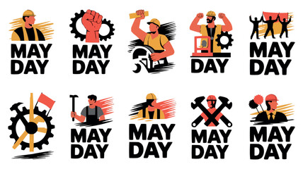 May Day Labor Day Worker Illustrations Set